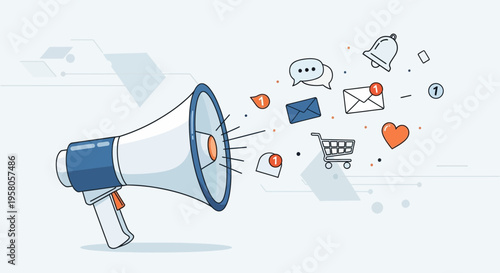 Vector illustration of megaphone with social media icons