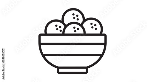 Bowl of dumplings icon with simple clean lines, perfect for minimalist food-related designs. featuring line art, illustration, cuisine with wonton