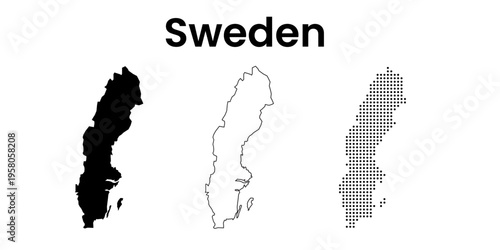 Sweden Map Silhouette Outline and Dotted Vector Set