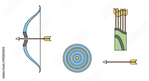 Archery bow and arrow equipment set.