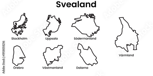 Svealand Sweden Regions Outline Map Administrative Vector Set