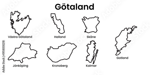 Gotaland Sweden Regions Outline Map Administrative Vector Set