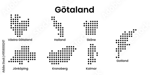 Gotland Regions Map of Gotaland Sweden Dotted Infographic Vector
