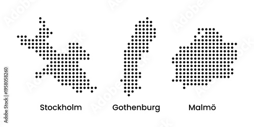 Sweden City Maps Stockholm Gothenburg Malmo Dotted Vector Illustration
