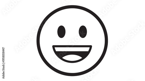 Face happy icon with open mouth and eyes, simple black outline on white background for expression and emotion.