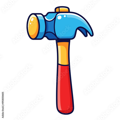 Vibrant cartoon hammer illustration featuring a shiny blue head and a bright red handle, ideal for construction, DIY, or repair-themed projects and digital design elements