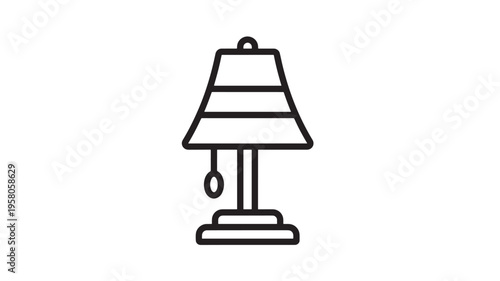 Table lamp outline icon with a bell-shaped shade and a pull chain for easy illumination and decorative home lighting.
