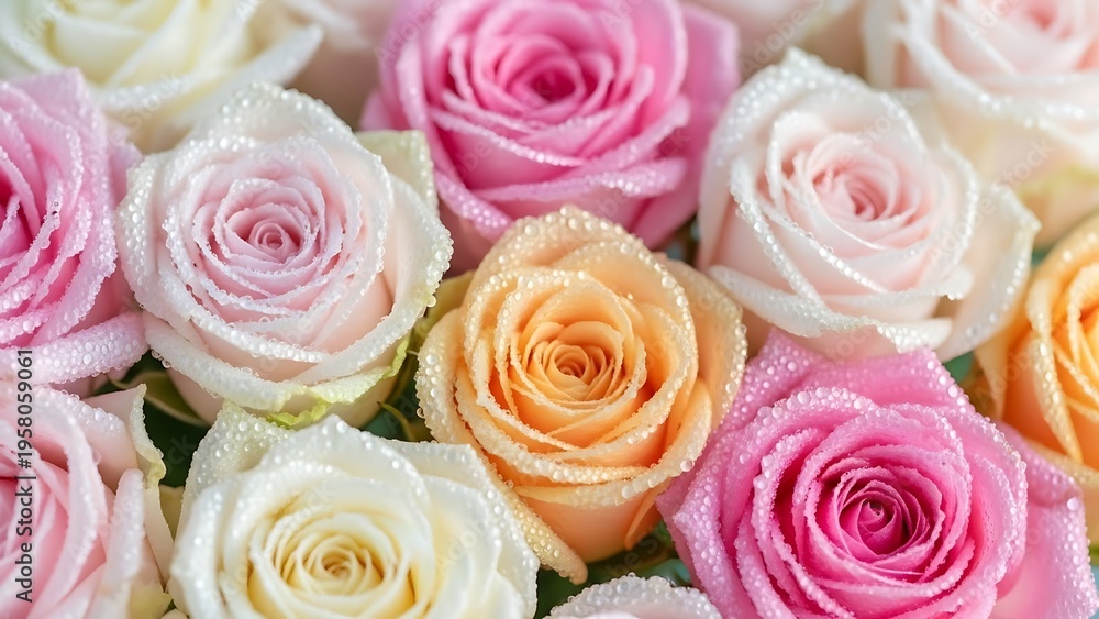 Fototapeta premium A vibrant bouquet of multi-colored roses in full bloom