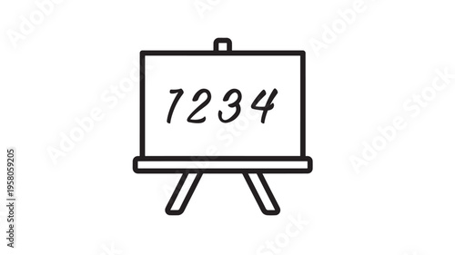 Whiteboard with handwritten numbers 1234 and a simple black outline design on a tripod stand, perfect for educational or informational contexts