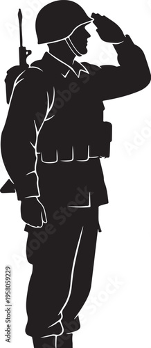 Vector silhouette of a soldier saluting