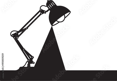 Vector illustration of a black desk lamp on a table