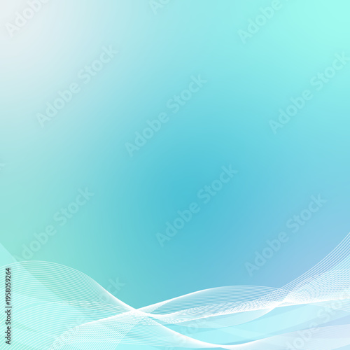 淡い水色グラデーションのウェーブ背景 透明感のあるビジネス向けフレーム 1:1
