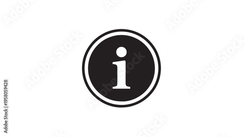 Information icon with a white letter "i" inside a black circle with a white outline, symbolizing knowledge and data.