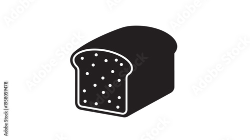 Loaf of sliced bread icon with an outline and white dots representing crumbs and texture on a white background