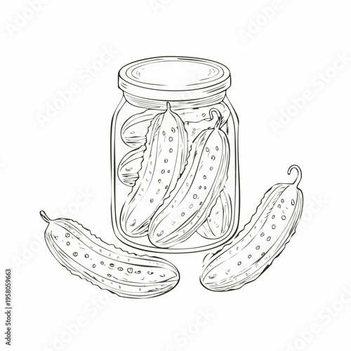 Pickled cucumber set outline sketch vector illustration