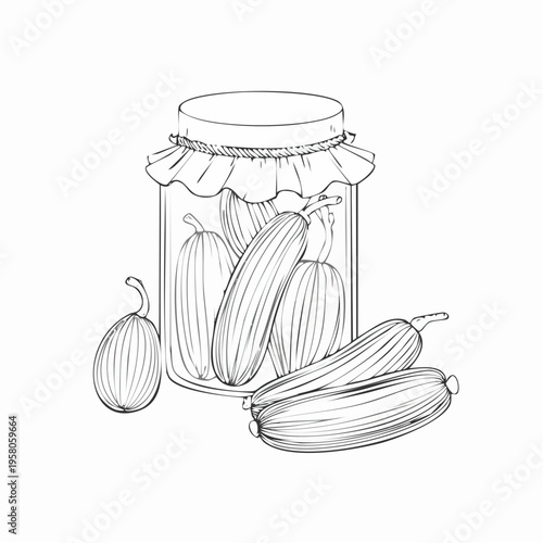 Pickled cucumber set outline sketch vector illustration