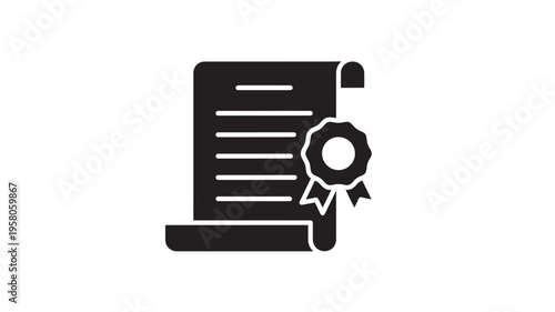 Certificate icon with a stylized ribbon and seal representing award or accomplishment featuring achievement, diploma, document with graduation and