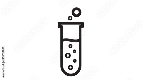 Test tube bubbling with liquid and air bubbles, representing chemical reaction or science experiment, icon in black line art style.