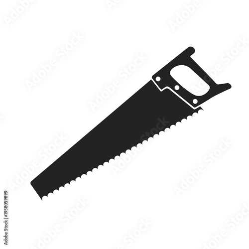 Isolated silhouette illustration of a wood saw with a wooden handle as a carpentry tool icon.