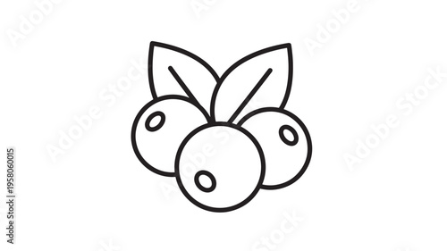 Berries icon with three circular fruits and two leaves, representing a simple illustration of forest or garden produce.