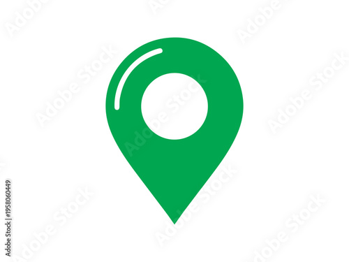 One bold green map location marker stands vertically centered on a white canvas representing a chosen geographical position.