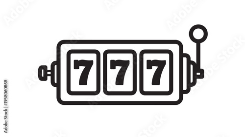 Slot machine reels with the number seven displayed on each one, featuring a lever on the side for operation.
