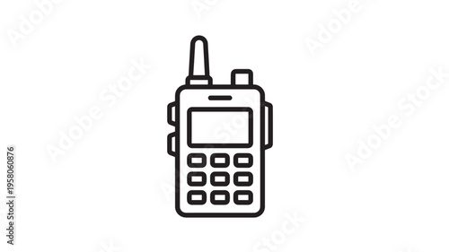 Walkie talkie outline icon with a screen and keypad, representing communication and portable devices for work or recreation.