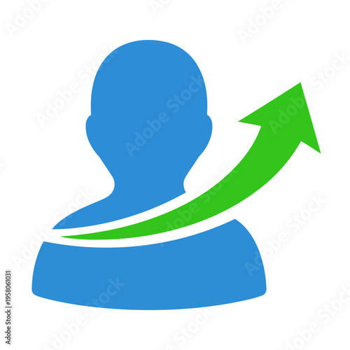 Clear vector icon symbolizing continuous personal and professional development, career growth, and successful individual progress with an upward trajectory arrow