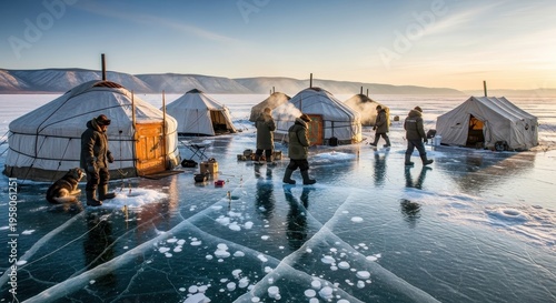 Winter Yurts on Frozen Lake Baikal - A Glimpse of Nomadic Life.