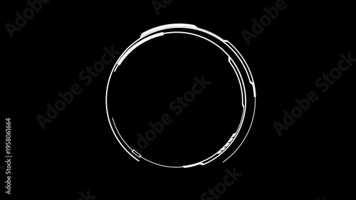 Abstract circular frame with glowing lines on black background, futuristic tech