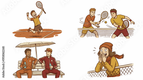 Padel Match Lifestyle Celebration Rest Break and Spectator Scene Vector