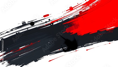 Dynamic Red and Black Abstract Brush Strokes on White Background
