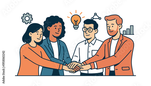 Collaboration between departments concept with diverse team members shaking hands
