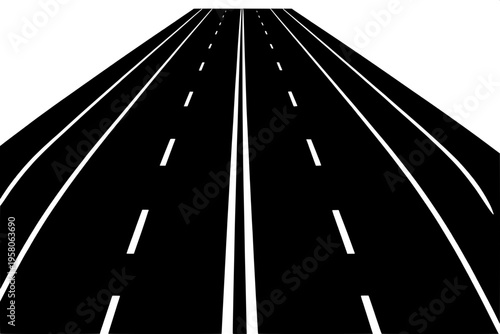 Black silhouette multi lane main road top view isolated vector