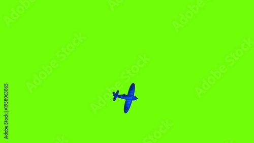Blue Airplane Flying Animation on Green Background

