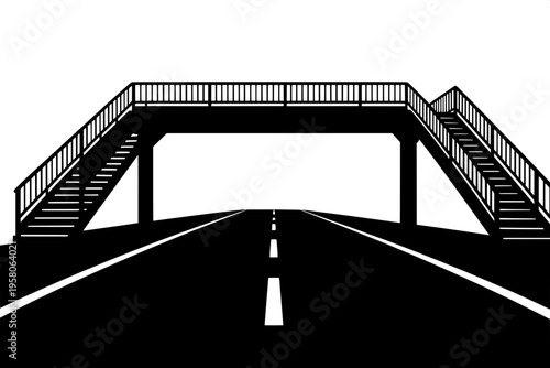 Black silhouette foot over bridge with stairs isolated vector