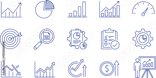 Collection of icons representing key business analytics and performance metrics