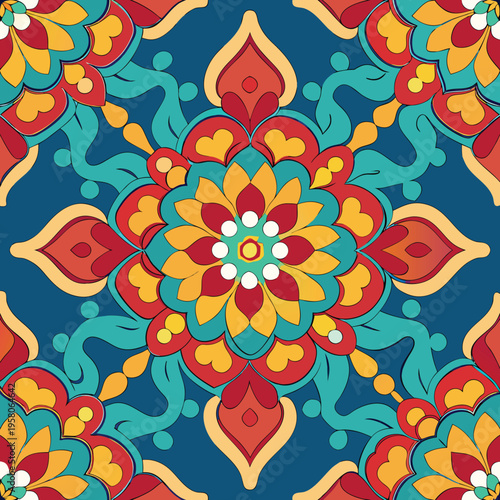 A colorful, seamless vector pattern with oriental ornament.