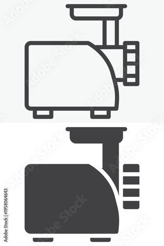 Meat grinder appliance icon in line and solid styles. Outline and filled icon with editable stroke vector sign and symbol. Grinder icon for food processing and kitchen use.