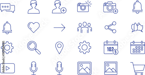 Collection of icons representing various communication, media, and utility functions