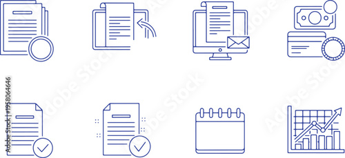 Illustrated icons representing document management and data analytics workflows