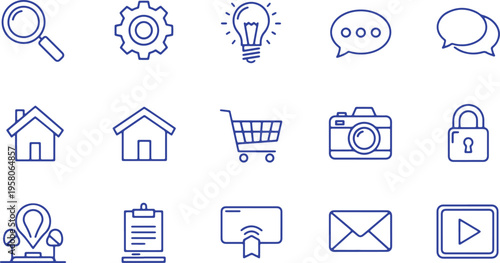 Collection of icons representing various digital and everyday life services