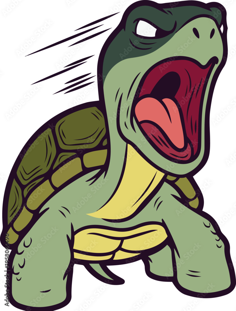 Obraz premium Angry cartoon turtle mascot shouting with wide open mouth