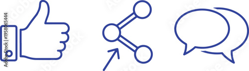 Icons representing approval, networking, and communication in a digital interface