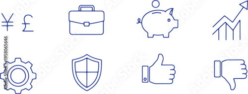 Icons representing various financial and approval concepts in a simplified style