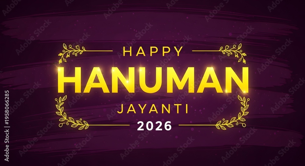 Fototapeta premium Happy hanuman jayanti 2026 greeting card with golden text and floral frame