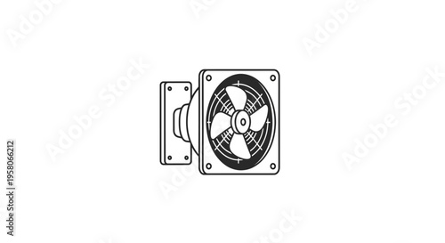A line drawing of a wall mounted fan.