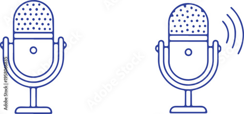 Two microphones illustrating recording and sound waves emission concept