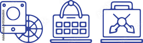 Icons representing data storage, calendar scheduling, and file management
