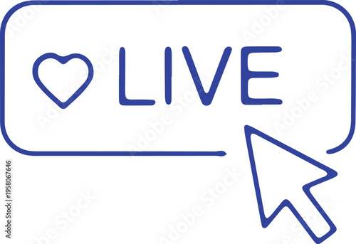 Graphical representation of a live stream button with a click action